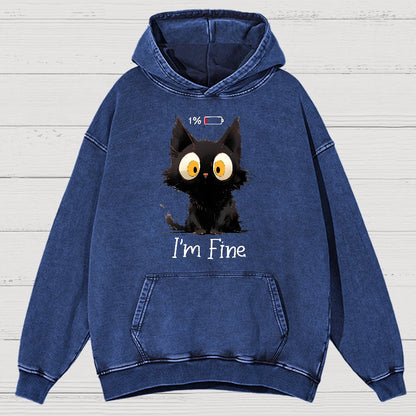 I'm Fine Black Cat Vintage Distressed Hoodie