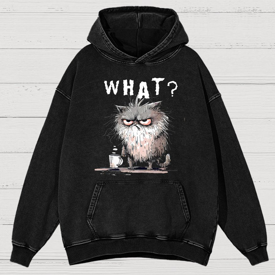 Bad Temper Feline With Coffee Grumpily Catty Funny Vintage Distressed Hoodie