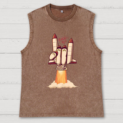 Rock On Rocket Vintage Distressed Washed Tank