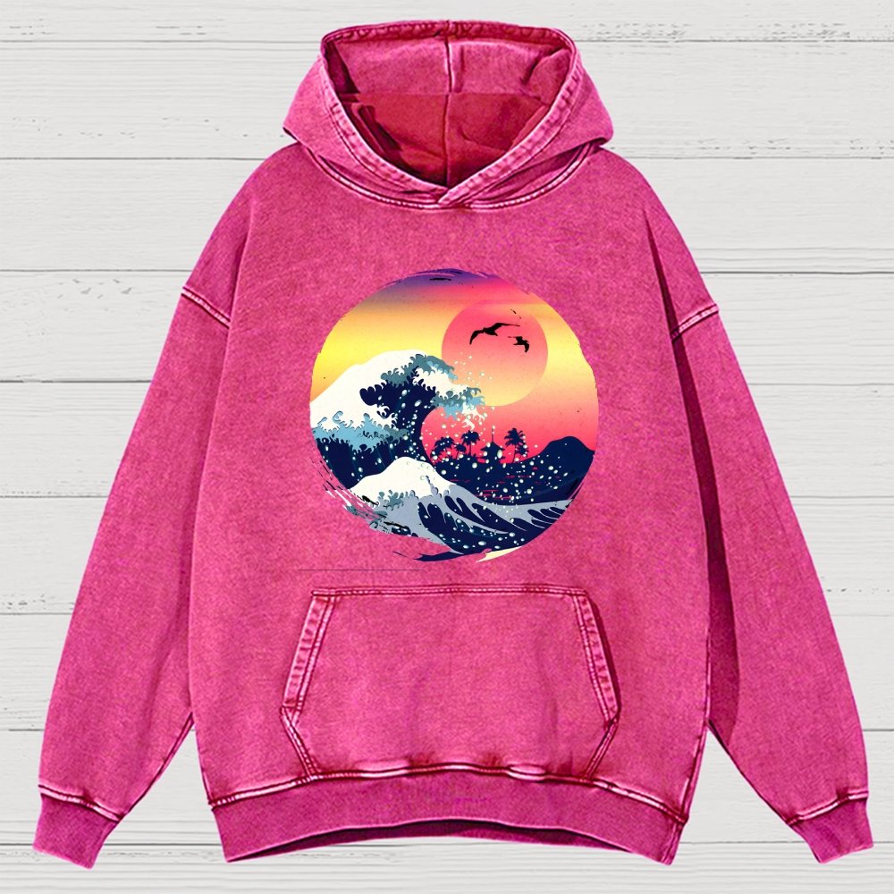 The Great Waves Vintage Distressed Hoodie