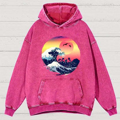 The Great Waves Vintage Distressed Hoodie