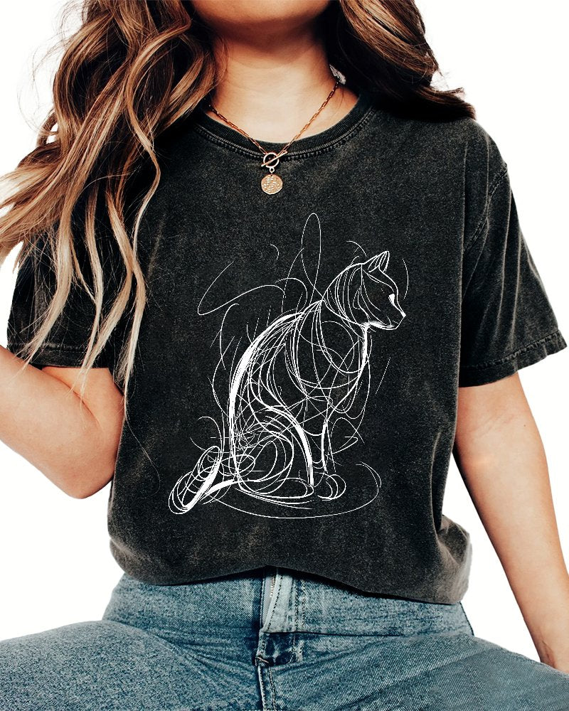 Cat lines Vintage Distressed T-shirt