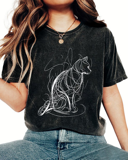 Cat lines Vintage Distressed T-shirt
