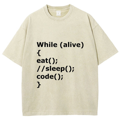 While Alive Eat No Sleep Code Vintage Distressed T-shirt