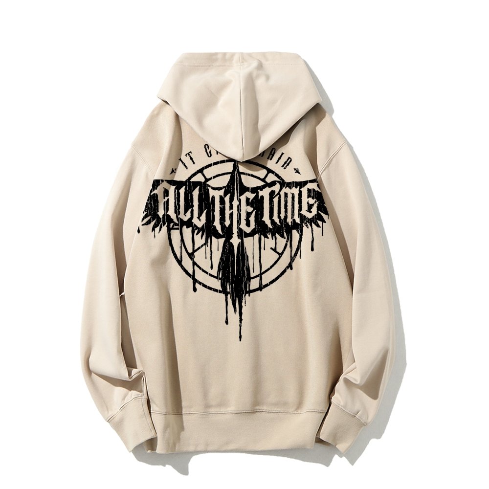 It Can't Rain All The Time Nerd Printed Back Cotton Hoodie