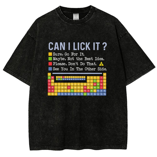 Can I Lick It Question Mark Periodic Table Of Elements Science Vintage Distressed T-shirt
