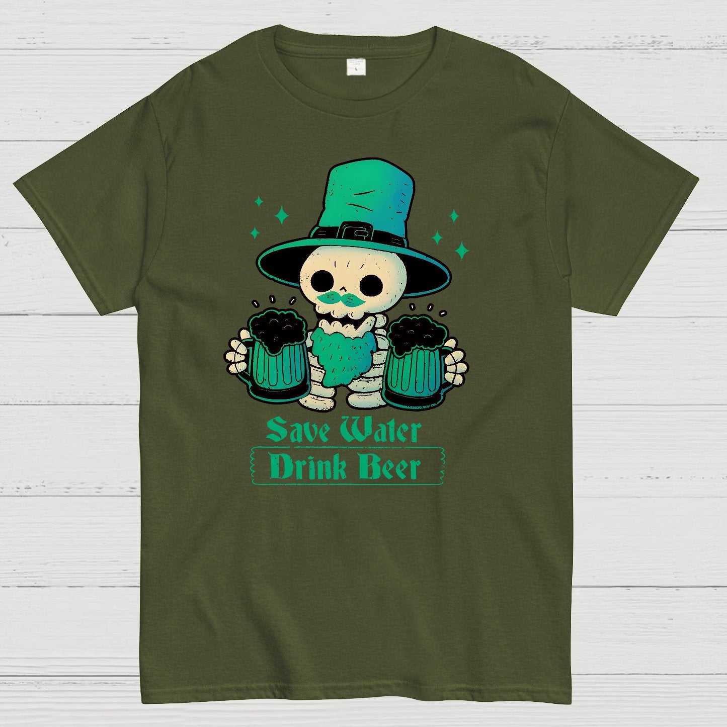 Skeleton St Patrick drinks Beer Geek T-Shirt
