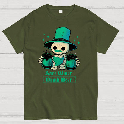 Skeleton St Patrick drinks Beer Geek T-Shirt