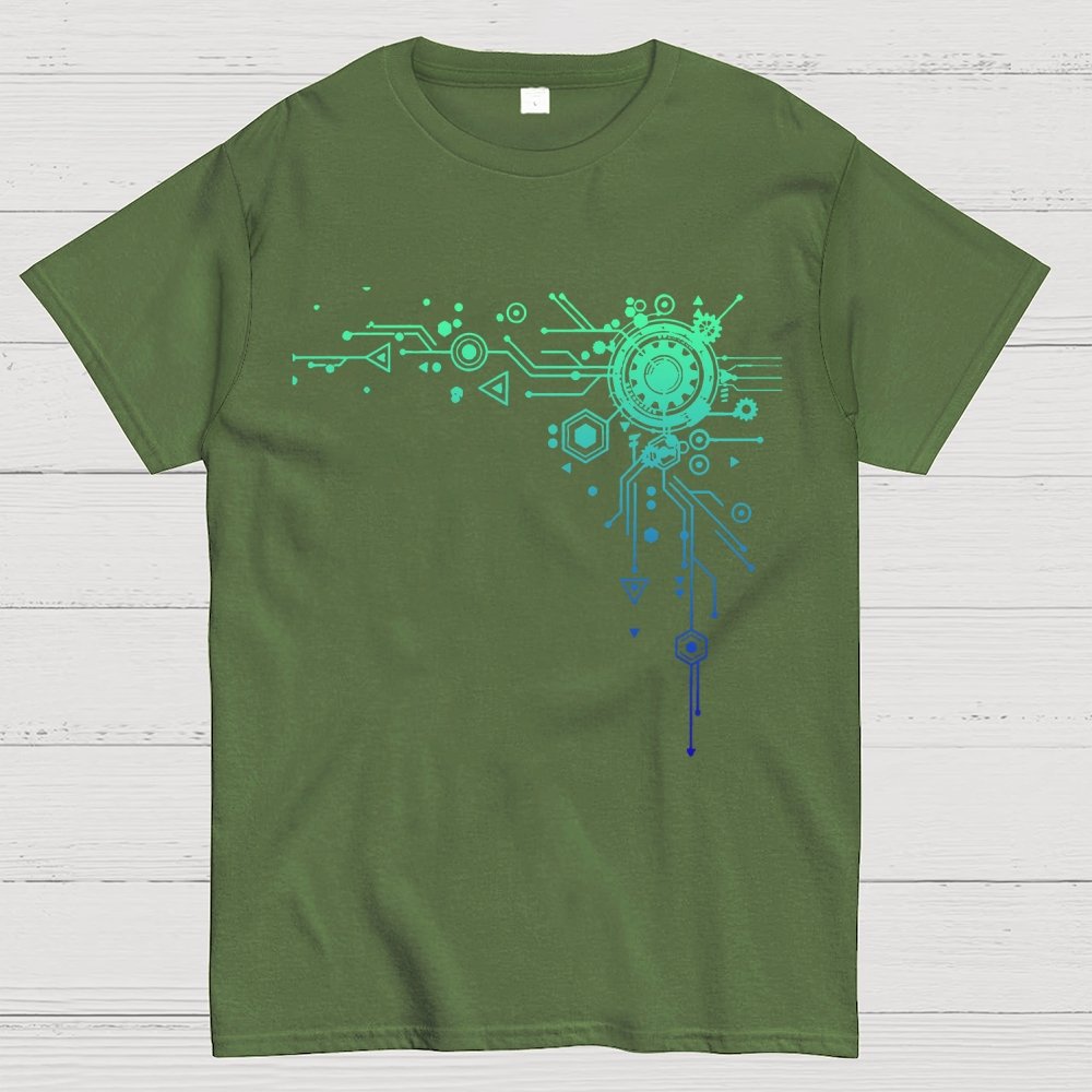 Blue Tech Element Print Unisex Geek T-Shirt
