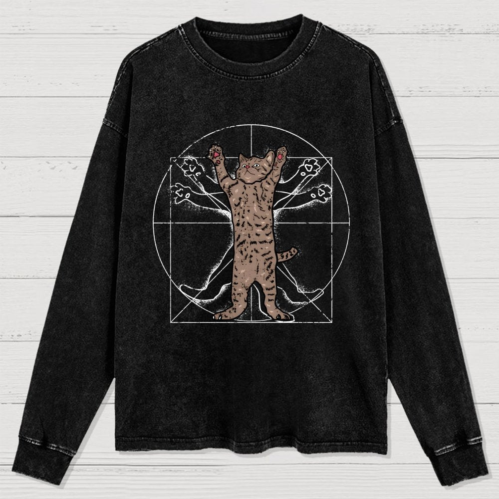 vitruvian cat Washed Long Sleeve Tee