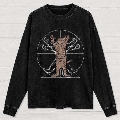 vitruvian cat Washed Long Sleeve Tee