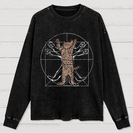 vitruvian cat Washed Long Sleeve Tee