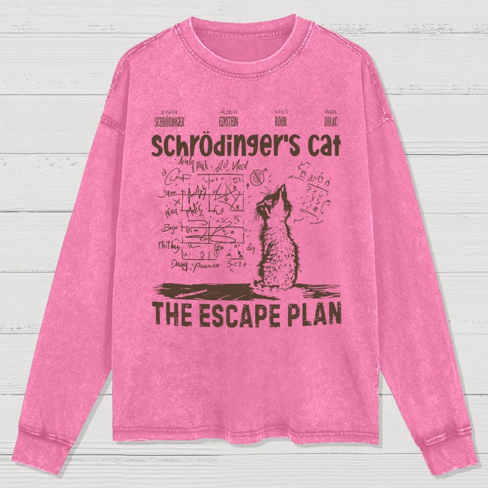 Schrodinger's Cat Escape Plan Interesting Physics Science Washed Long Sleeve Tee