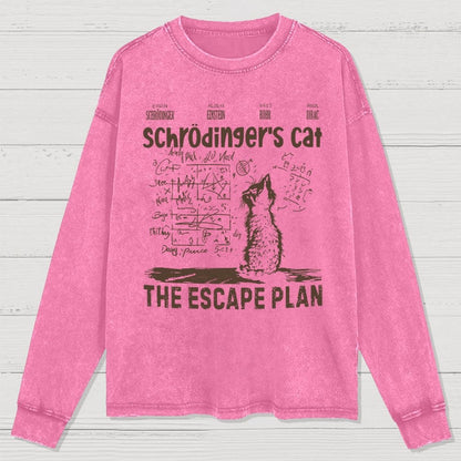 Schrodinger's Cat Escape Plan Interesting Physics Science Washed Long Sleeve Tee