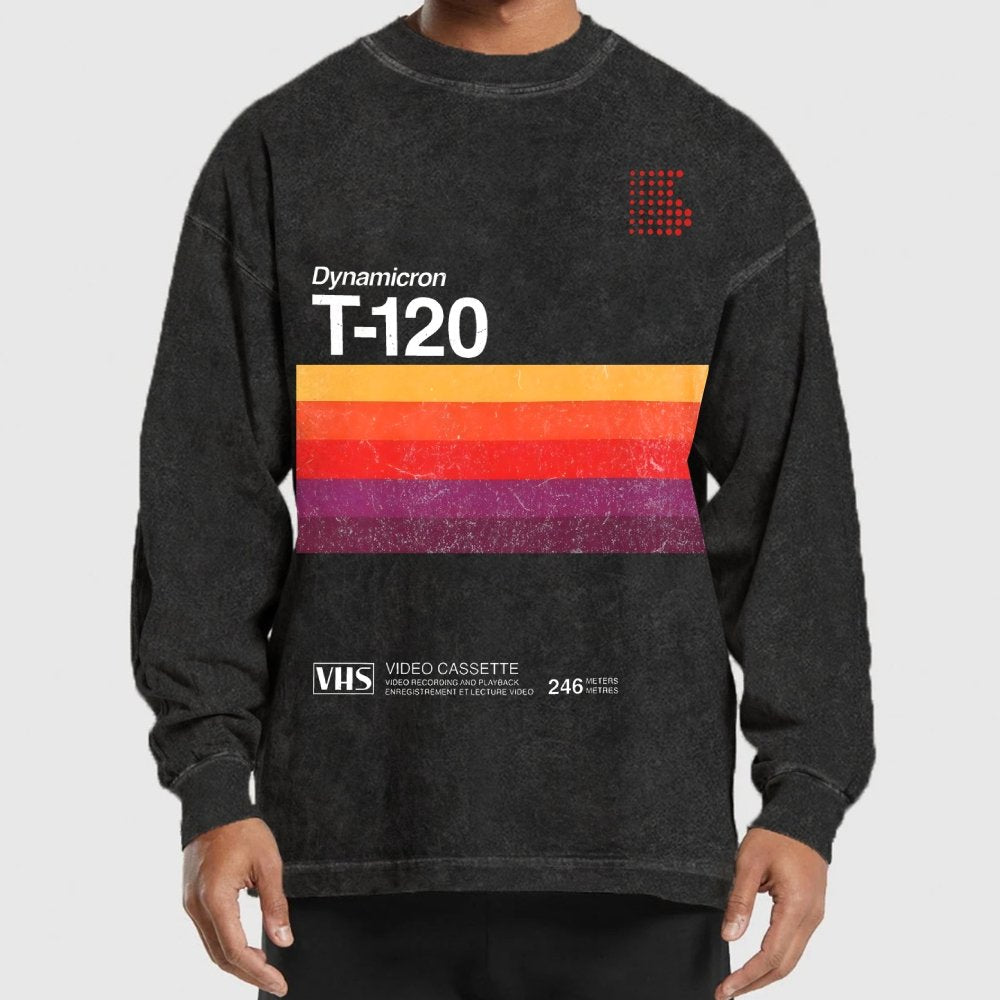 VHS T-120 Vintage Video Tape Retro Graphic Washed Long Sleeve Tee
