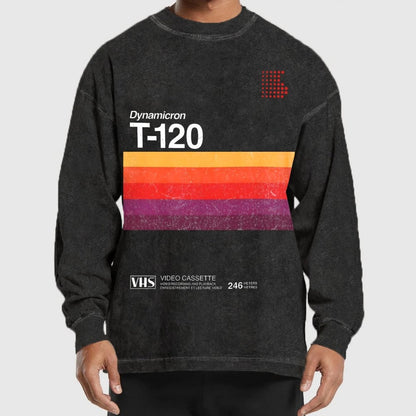 VHS T-120 Vintage Video Tape Retro Graphic Washed Long Sleeve Tee