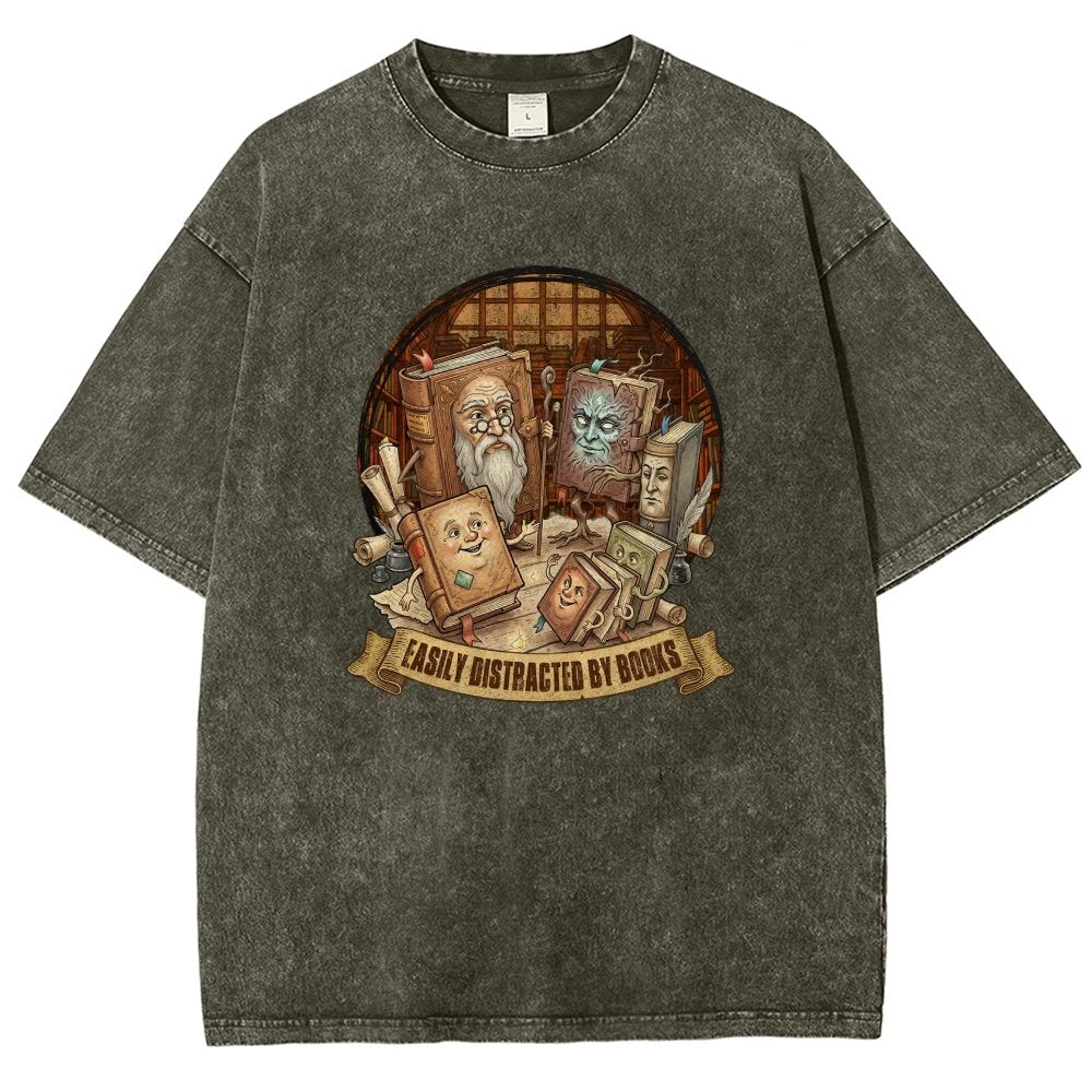 Easily Distracted By Books Vintage Distressed T-shirt