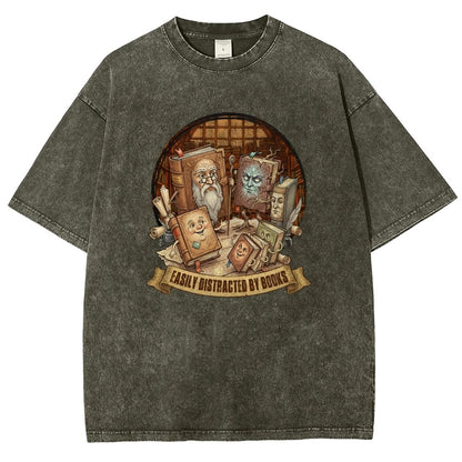 Easily Distracted By Books Vintage Distressed T-shirt