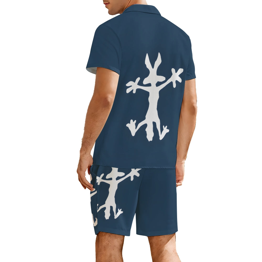 Coyote Splat Hitting Cartoon Print Hawaiian Shirt Set