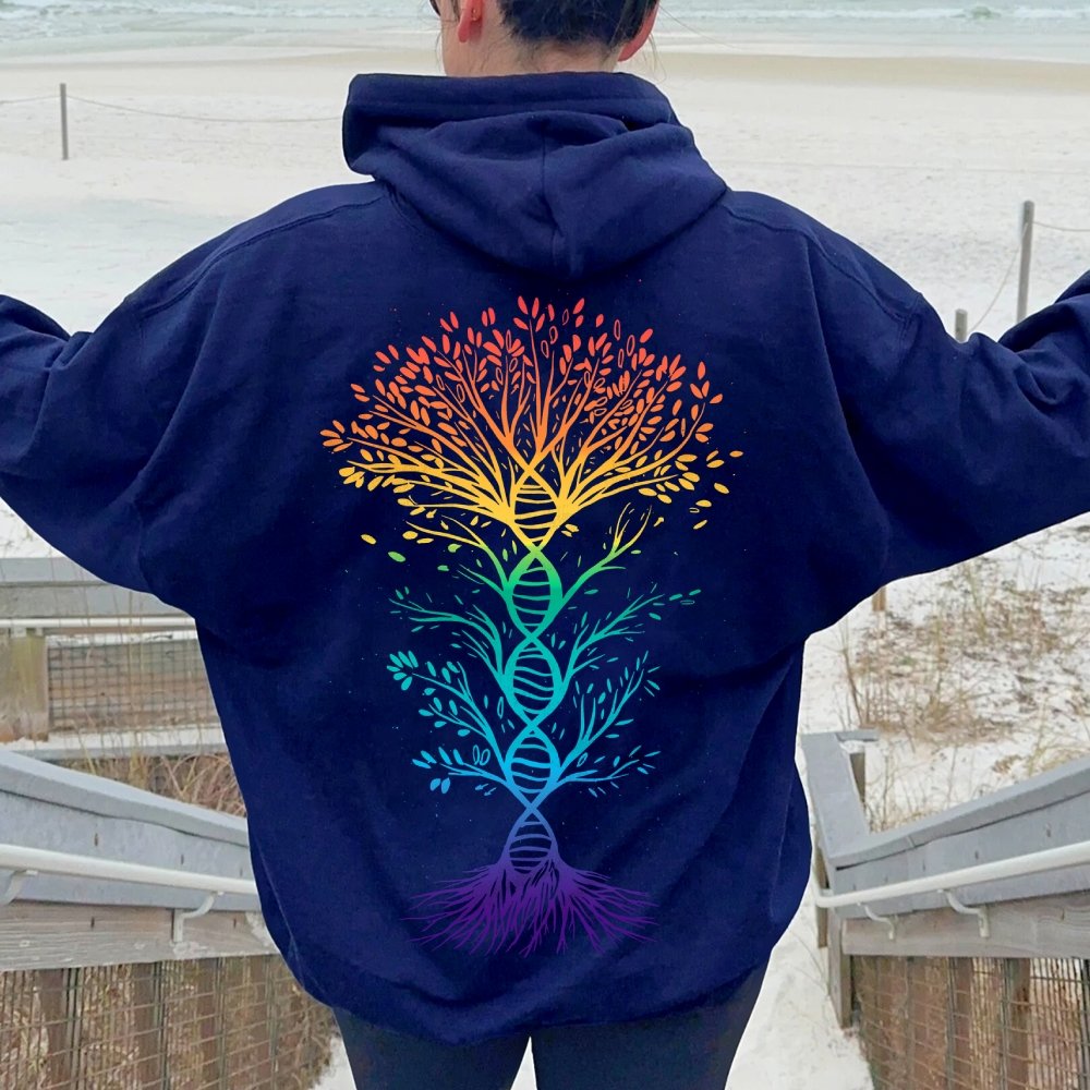 DNA Tree Of Life Science Printed Back Unisex Cotton Hoodie