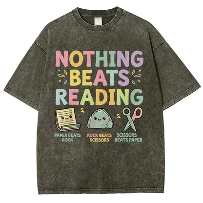 Nothing Beats Reading Librarian Book Bookworm Vintage Distressed T-shirt