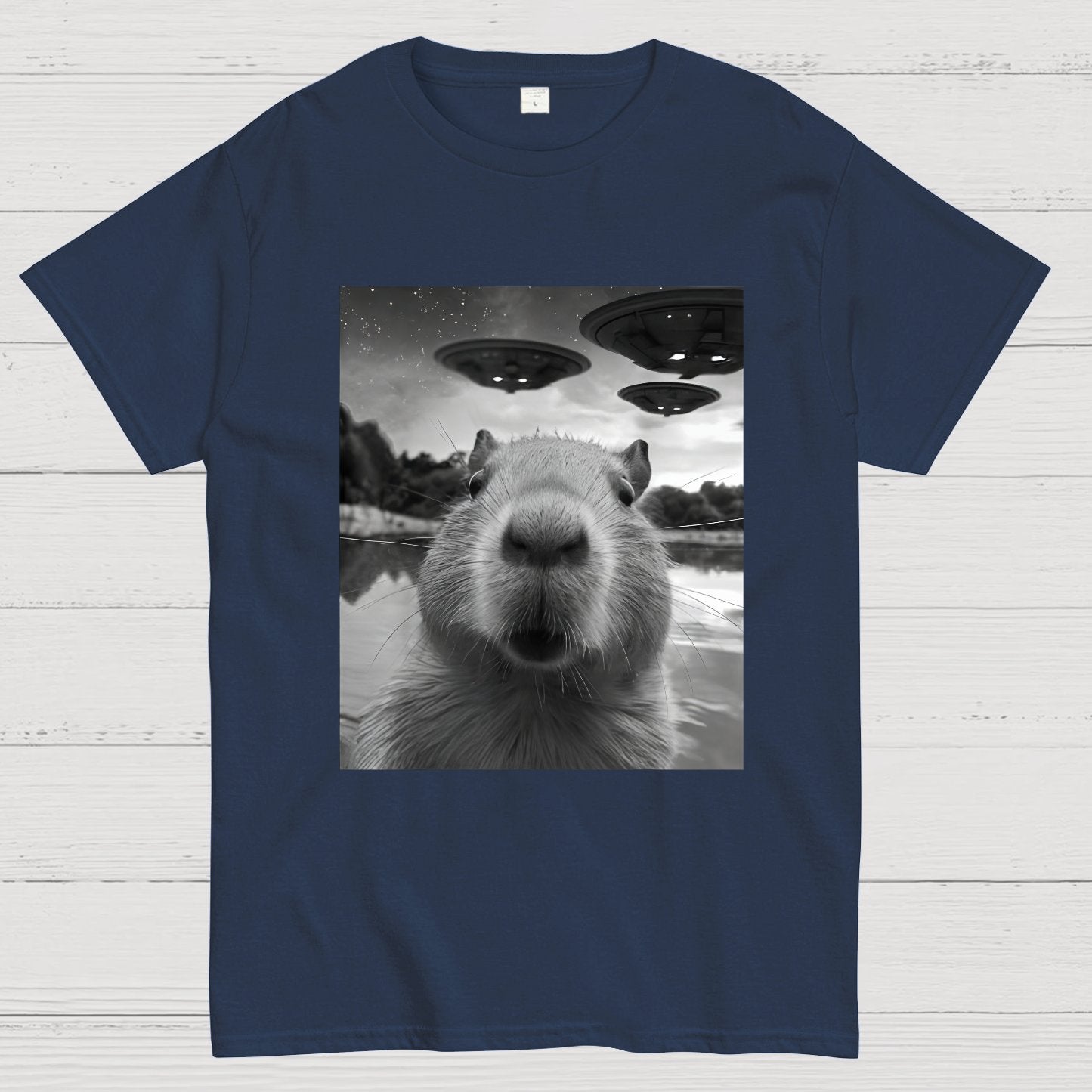 Capybara Selfie With UFOs Funny Geek T-Shirt