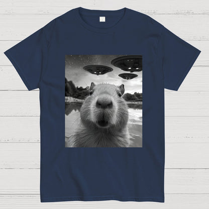 Capybara Selfie With UFOs Funny Geek T-Shirt