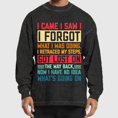 I Came I Saw I Forgot What I Was Doing Sarcastic Washed Long Sleeve Tee