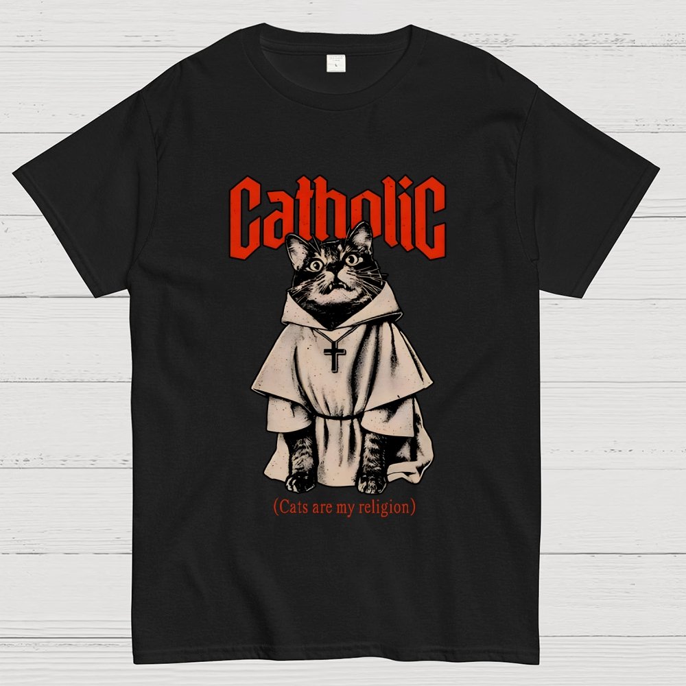 Catholic (Cats Are My Religion) Geek T-Shirt