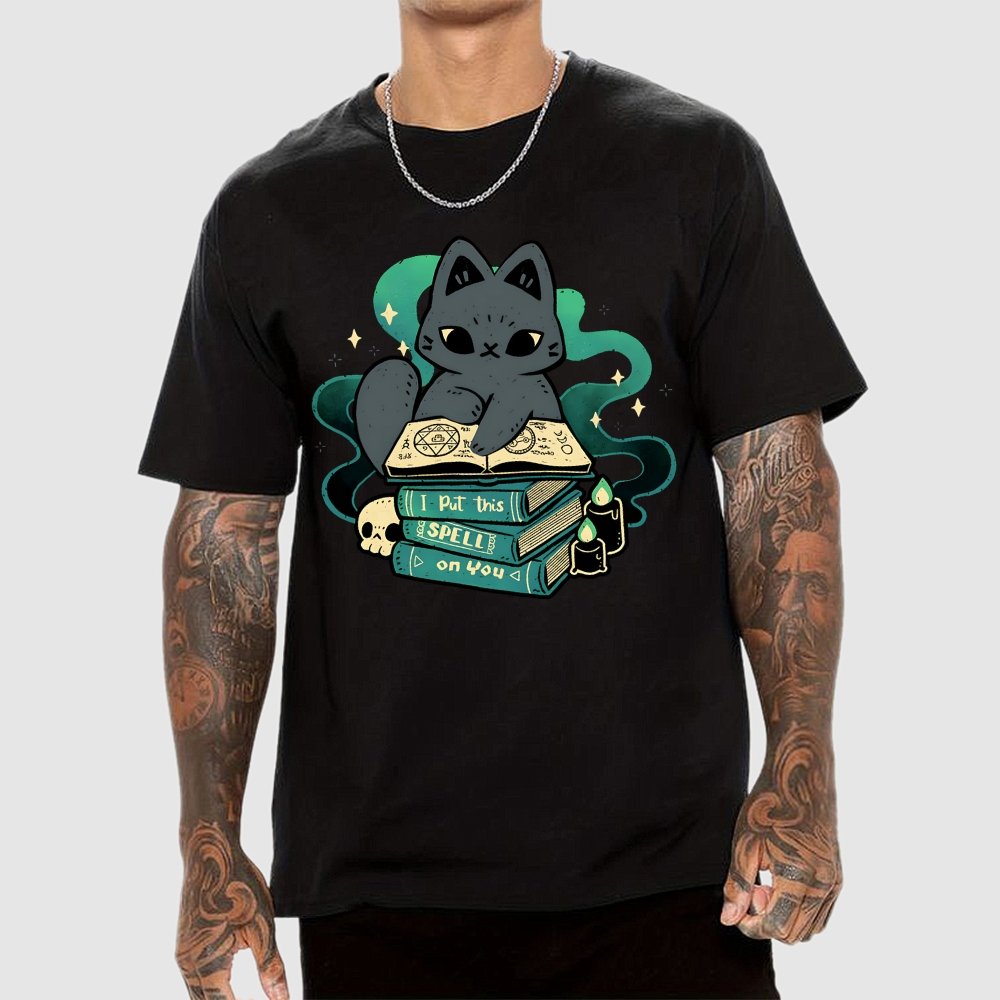 Magical Cat with Spellbook Geek T-Shirt