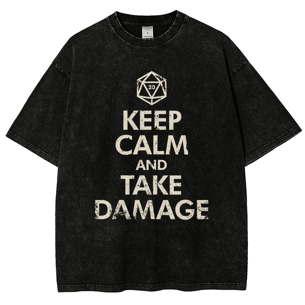Keep Calm and Take Damage Vintage Distressed T-shirt