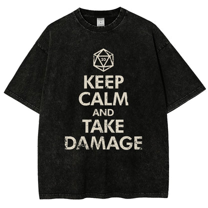 Keep Calm and Take Damage Vintage Distressed T-shirt