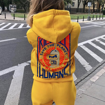 Save The Planet Kill All Humans Geek Printed Back Cotton Hoodie