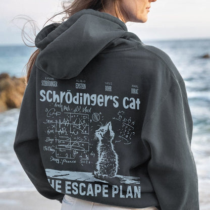 Schrodinger's Cat Escape Plan Interesting Physics Science Printed Back Cotton Hoodie