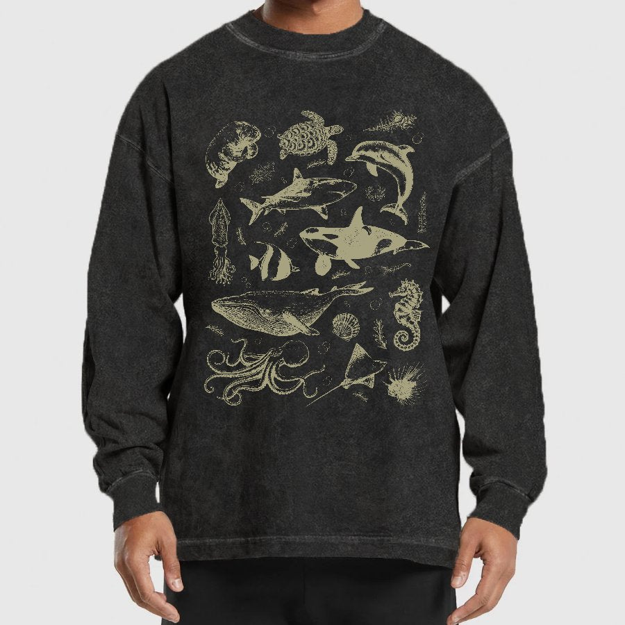 Vintage 90s Tattoo Sea Animal Washed Long Sleeve Tee