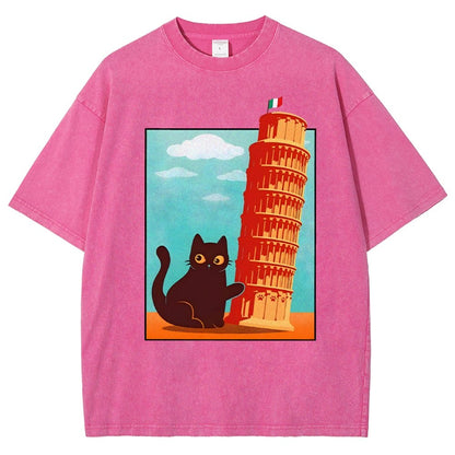 Purrfectly Tilted Funny Cat 。png Vintage Distressed T-shirt