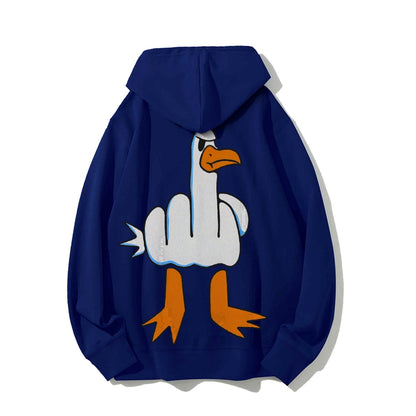 Rude Seagull Design Funny Printed Back Cotton Hoodie