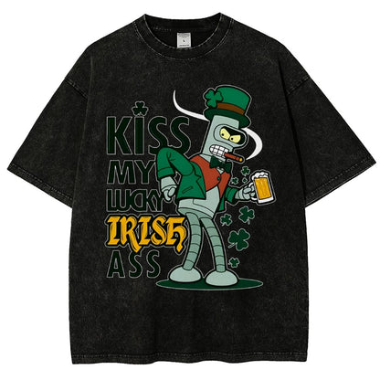 Kiss my Lucky Irish-St. Patrick's Day Vintage Distressed T-shirt