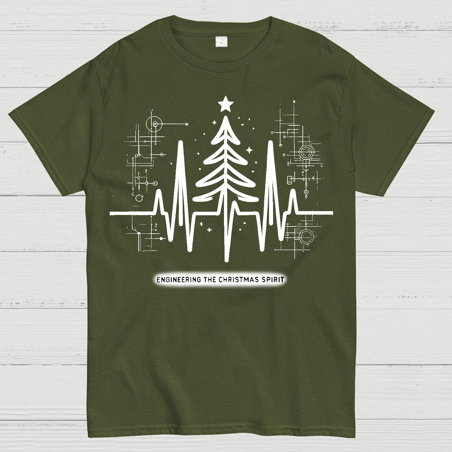 Engineer Heartbeat and Christmas Tree Geek T-Shirt