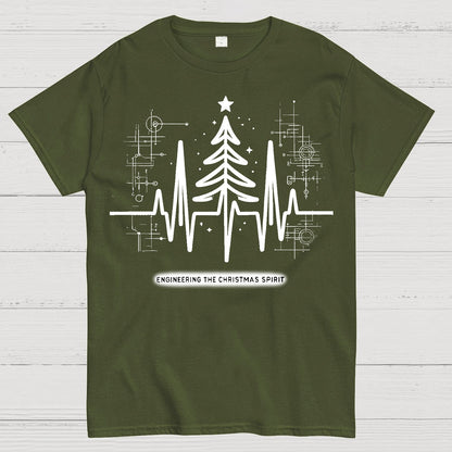 Engineer Heartbeat and Christmas Tree Geek T-Shirt