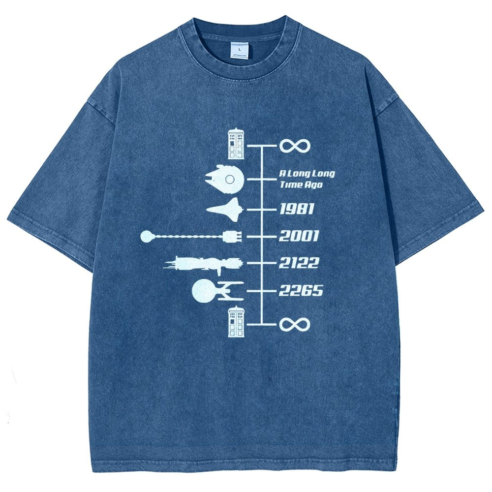 Sci-Fi Timeline Graphic  Classic Movie Spaceships  Nostalgic Space Travel Vintage Distressed T-shirt