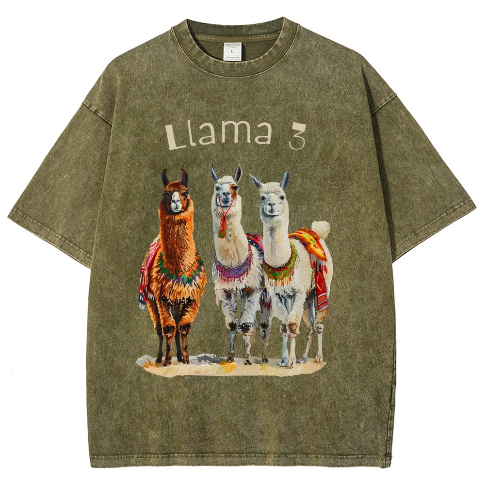 3 Llama Vintage Distressed T-shirt