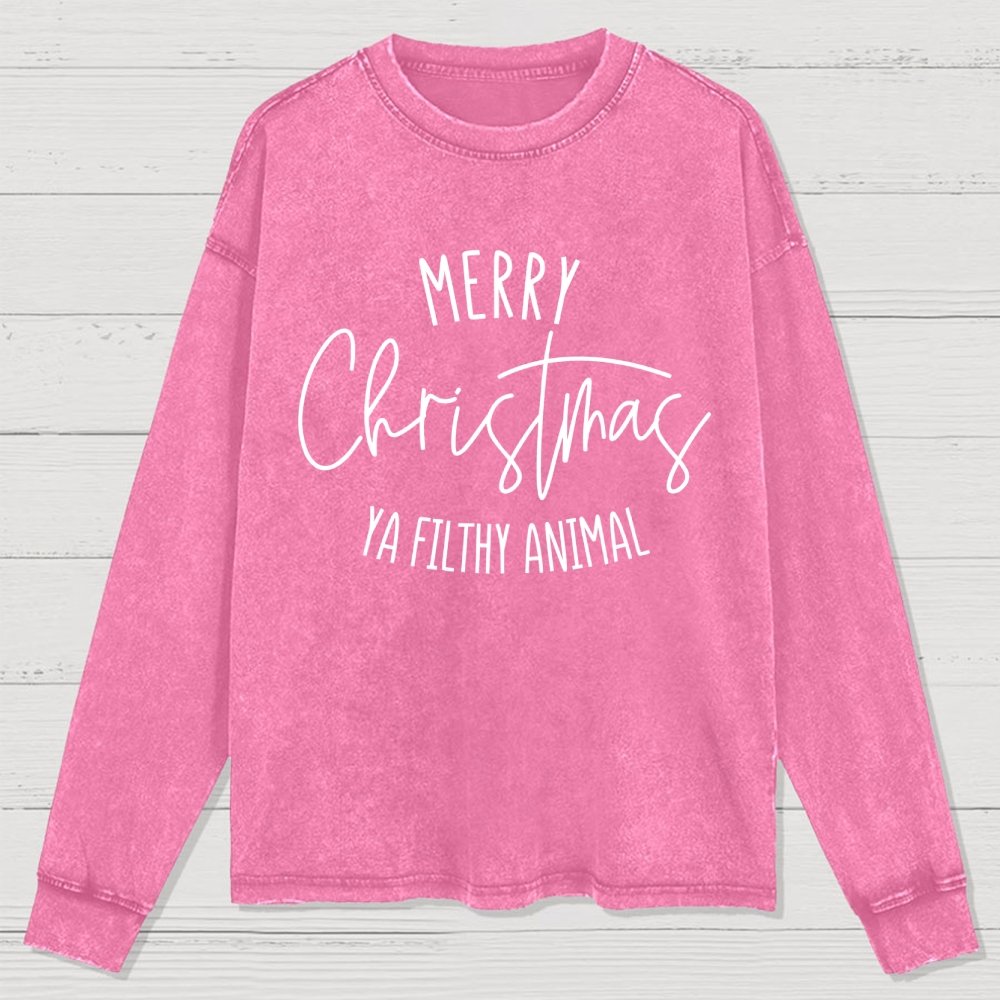 Merry Christmas Ya Filthy Animal Washed Long Sleeve Tee
