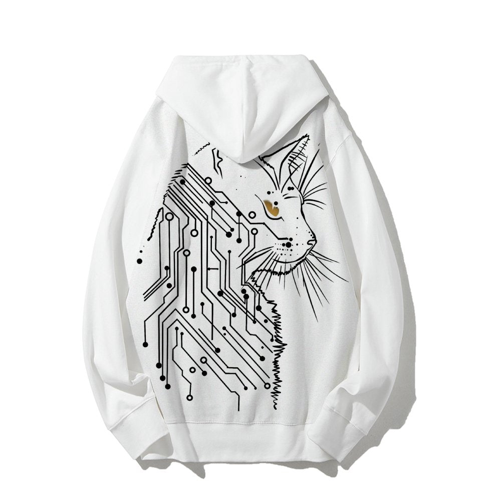 Cat Printed Back Cotton Hoodie