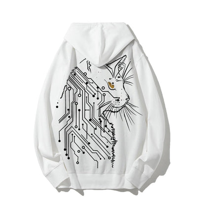 Cat Printed Back Cotton Hoodie