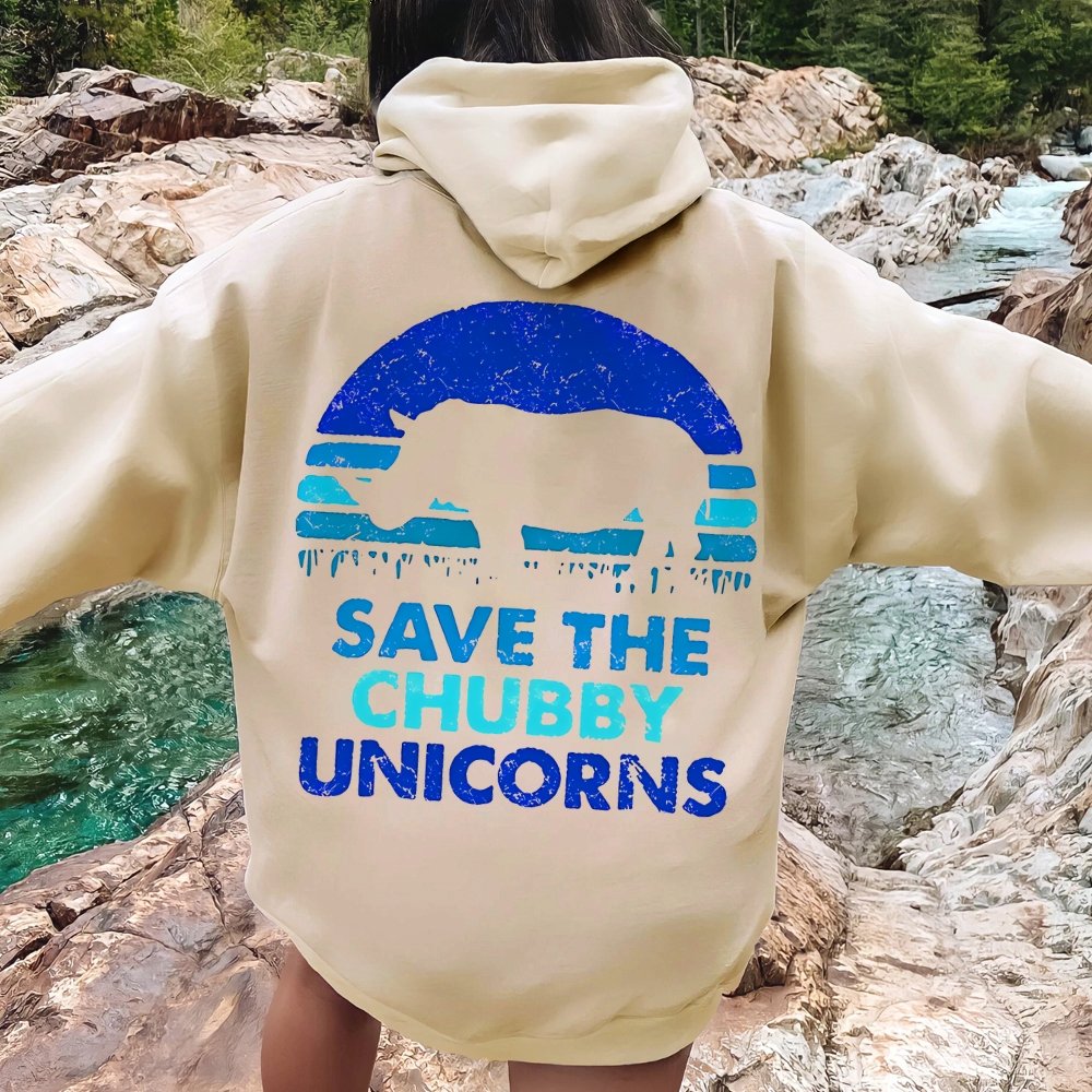 Save The Chubby Unicorns  Printed Back Unisex Cotton Hoodie