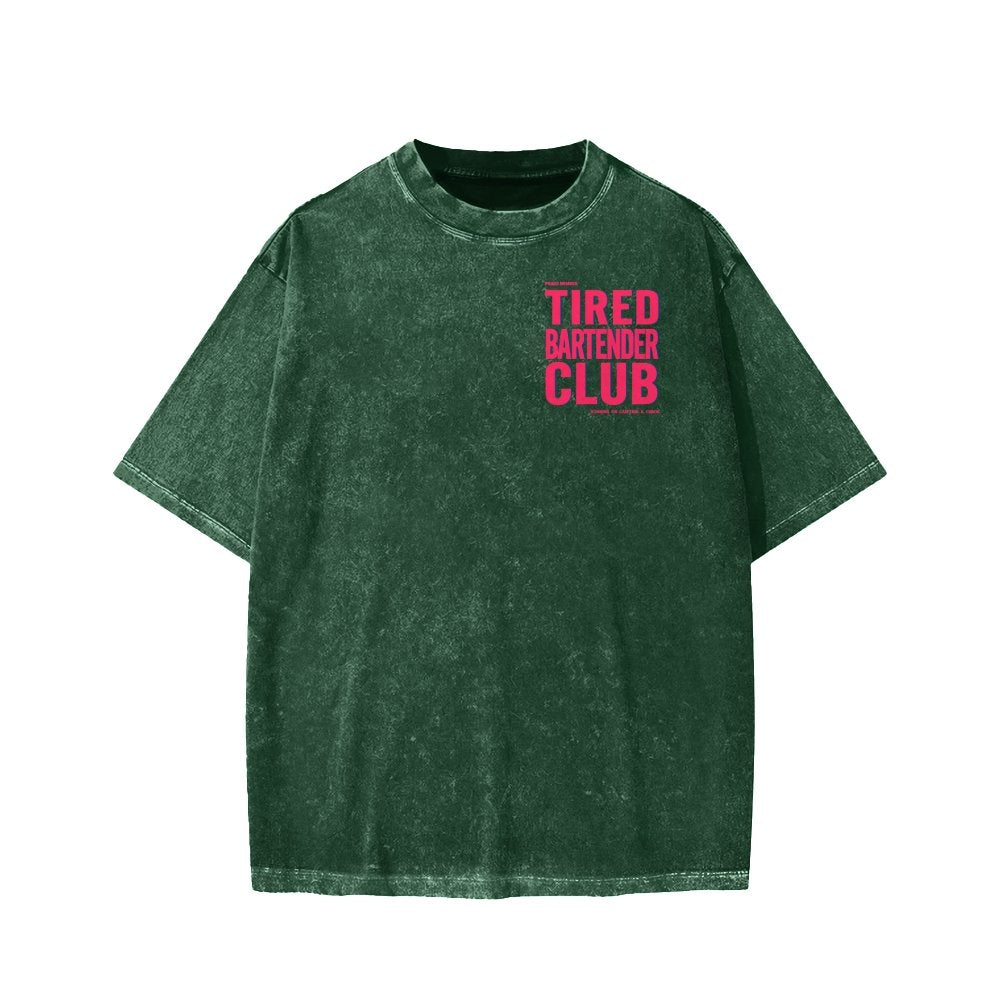 Tired Server Club Front And Back Printing Washed T-shirt