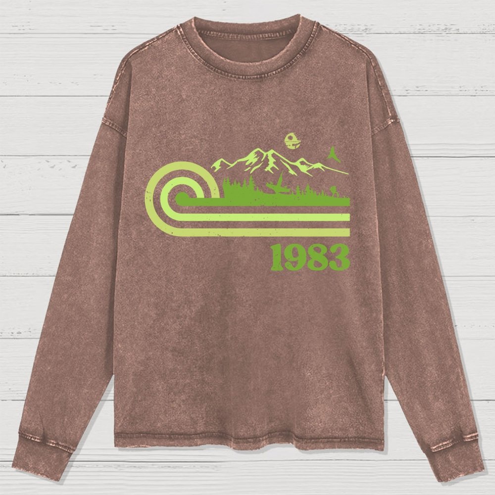 Retro Vintage Mysterious Forest Washed Long Sleeve Tee