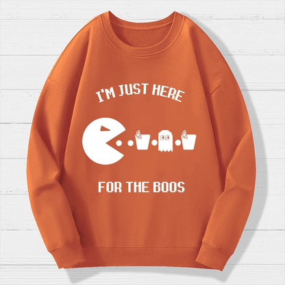 Here For The Boos Ghost Arcade Nerdy Halloween Geek Cotton Sweatshirt