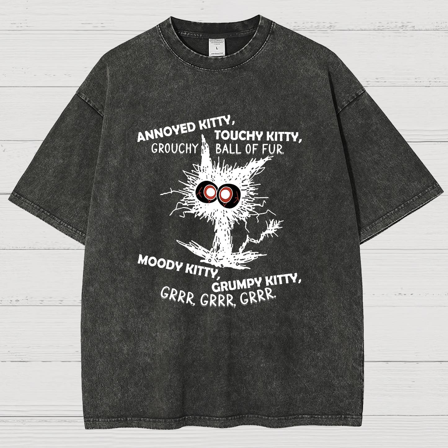 Annoyed Kitty Touchy Kitty Grouchy Ball Funny Vintage Distressed T-shirt